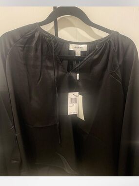 Jason Wu Black Satin Keyhole Tie Blouse
